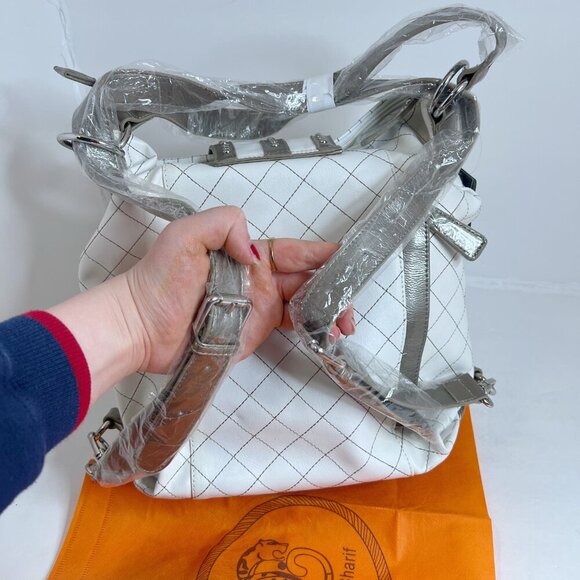 NWT Original by Sharif 1827 White Leather Handbag Convertible Backpack Silver - Picture 5 of 13